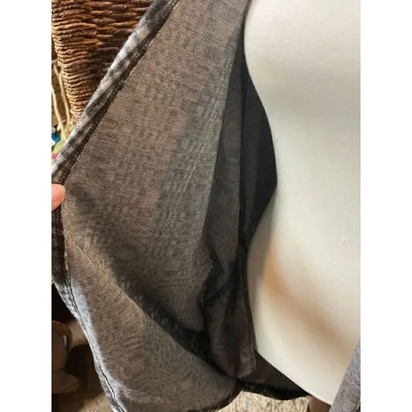 Riah Fashion Gray Open Plaid Cardigan with Pockets L