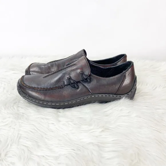 Rieker 39 EU 8 US Womens Brown Leather Celia Antistress Slip-on Comfort Shoes