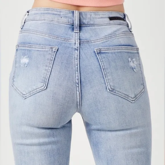 RISEN High Rise Slim Distressed Retro Denim Cuffed Skinny Jean Bermuda Shorts