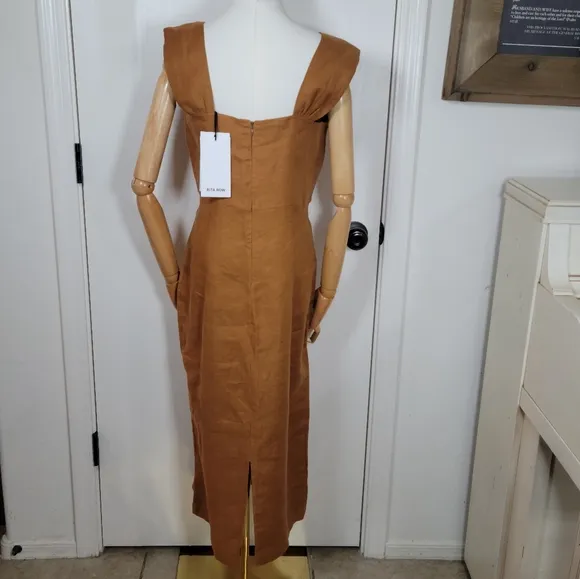 Rita Row Otavia Camel 100% Linen Dress Size Medium