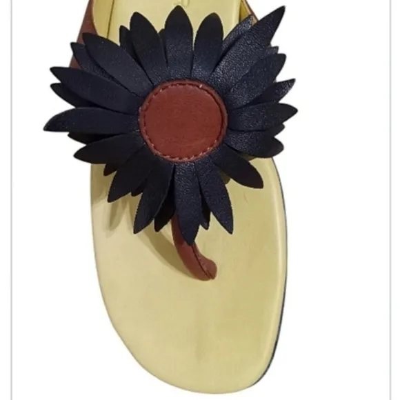Robert Zur Sunflower Sandals in Black and Luggage Leather Open Toe Thong