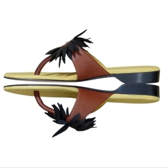 Robert Zur Sunflower Sandals in Black and Luggage Leather Open Toe Thong