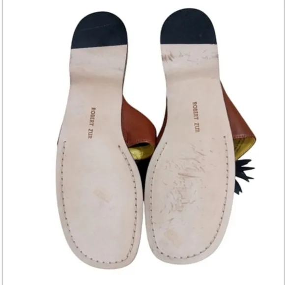 Robert Zur Sunflower Sandals in Black and Luggage Leather Open Toe Thong