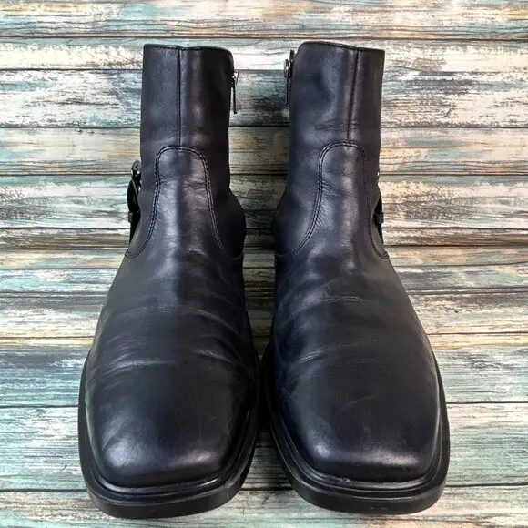 Rockport Mens Sz 11.5M Ankle Boots Black Leather Fashion Moto Biker Zip Casual