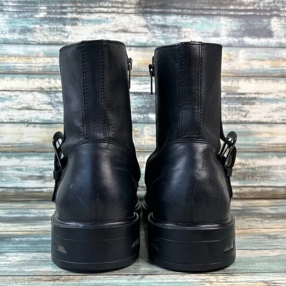 Rockport Mens Sz 11.5M Ankle Boots Black Leather Fashion Moto Biker Zip Casual