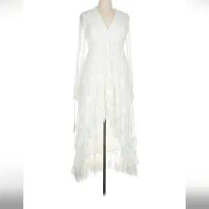 Rococo Sand White Tiered Slit V-Neck Dress