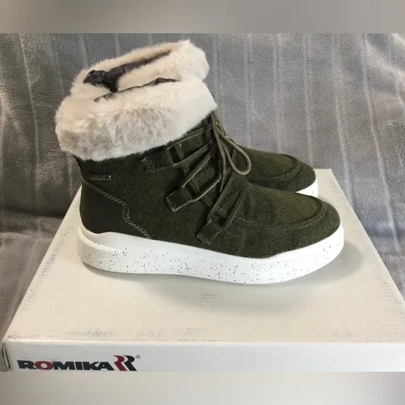 Romika Helsinki 01 Olive Faux Fur Boot Sneaker EU 36 US 5 to 5.5