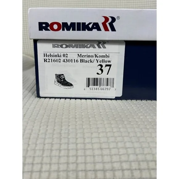 Romika Helsinki 02 Black Yellow Faux Fur Boot Sneakers Shoes EU 37, US 6-6.5, NW
