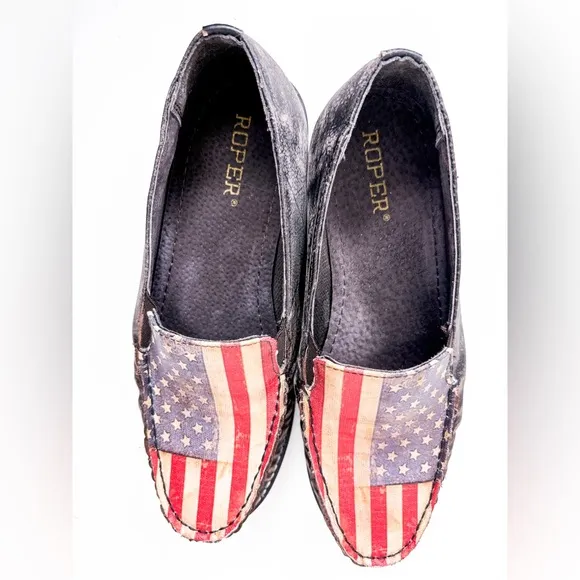 Roper American Flag Americana Distressed‎ Slip On Leather Sneakers Size 7.5
