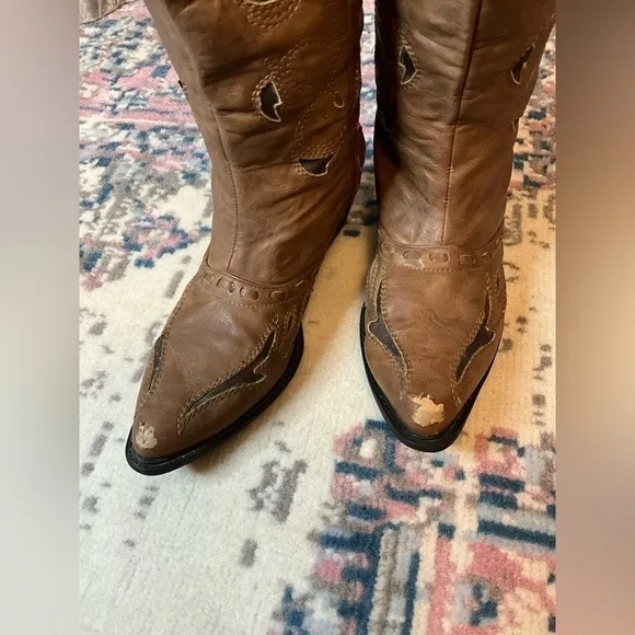 Roper Fashion Cowboy Boot Brown Faux Leather with Black Underlay size 8.5