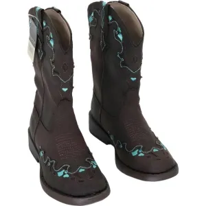 Roper Kids Heart Embroidery Square Toe Mid Calf Boots - Brown - Size 9M