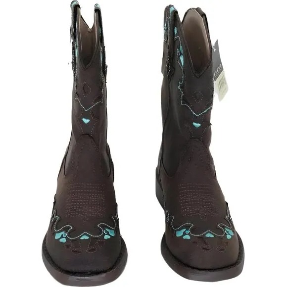 Roper Kids Heart Embroidery Square Toe Mid Calf Boots - Brown - Size 9M