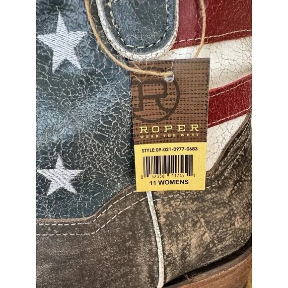 ROPER Women's Size 11 American Beauty Flag Distressed Cowboy Cowgirl Boots