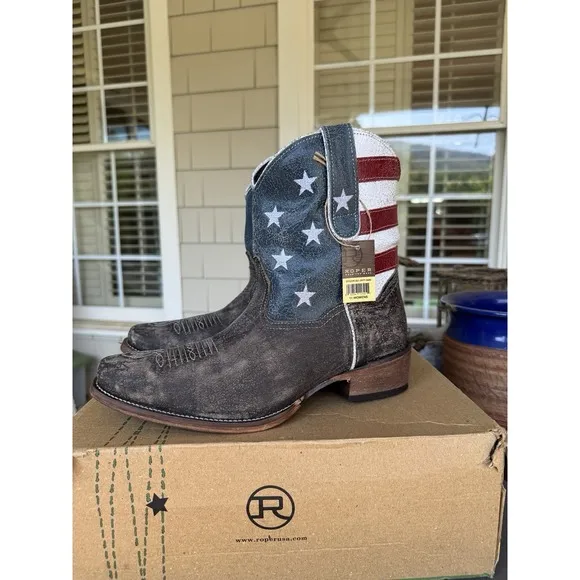 ROPER Women's Size 11 American Beauty Flag Distressed Cowboy Cowgirl Boots