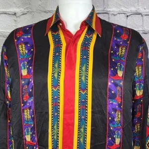 Ropers Southwestern 100% Silk Western Cowboy Shirt, Men's Medium