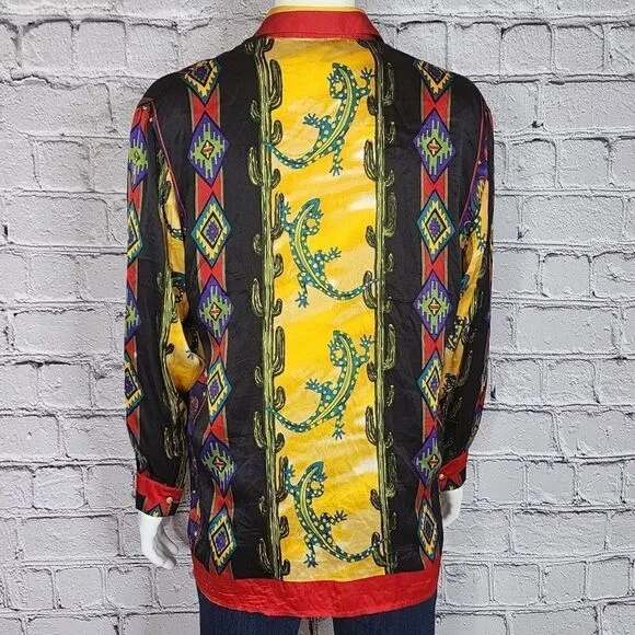 Ropers Southwestern 100% Silk Western Cowboy Shirt, Men's Medium