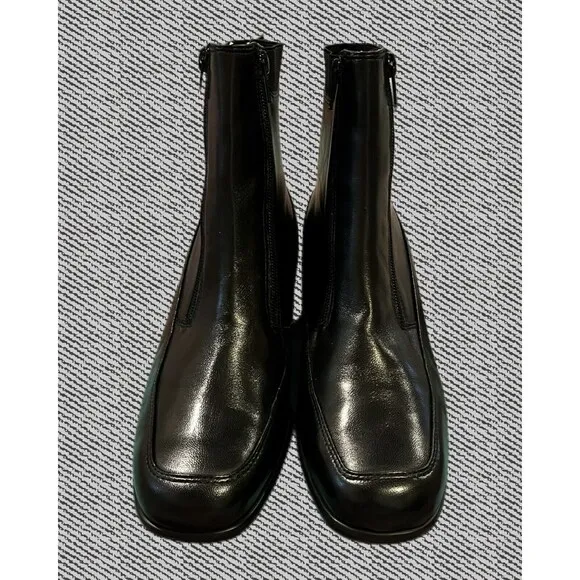 Ros Hommerson Rio Ankle Boots Black Calf Leather Double Front Zipper Sz 10M New