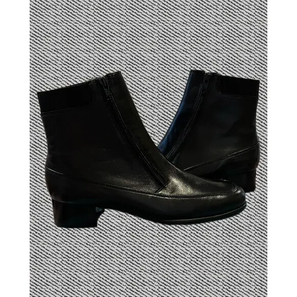 Ros Hommerson Rio Ankle Boots Black Calf Leather Double Front Zipper Sz 10M New