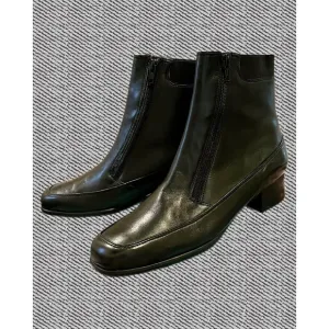 Ros Hommerson Rio Ankle Boots Black Calf Leather Double Front Zipper Sz 10M New