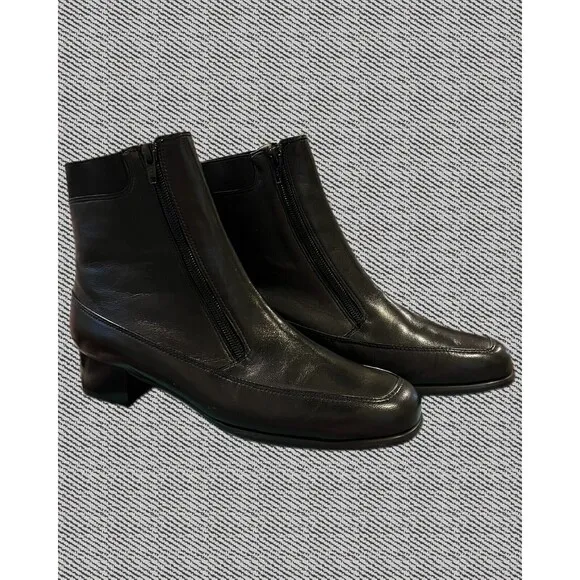 Ros Hommerson Rio Ankle Boots Black Calf Leather Double Front Zipper Sz 10M New