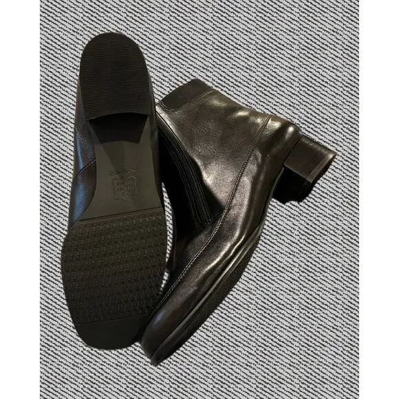 Ros Hommerson Rio Ankle Boots Black Calf Leather Double Front Zipper Sz 10M New