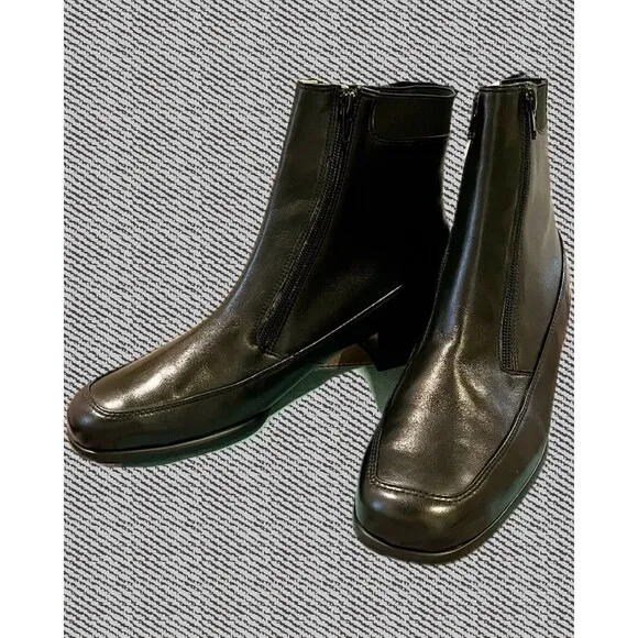 Ros Hommerson Rio Ankle Boots Black Calf Leather Double Front Zipper Sz 10M New