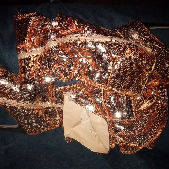 ROSE GOLD- &quot;ESSENTIAL ELEGANCE&quot;Over The Knee High  Sequins Peep Toe ( BRAND NEW!