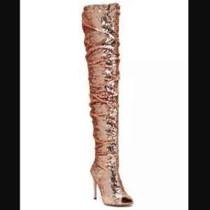 ROSE GOLD- &quot;ESSENTIAL ELEGANCE&quot;Over The Knee High  Sequins Peep Toe ( BRAND NEW!