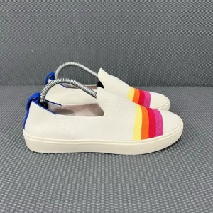Rothys Girls The Kid Pink Rainbow Candy Stripe Knit Sneaker Slip On Shoes Sz 4