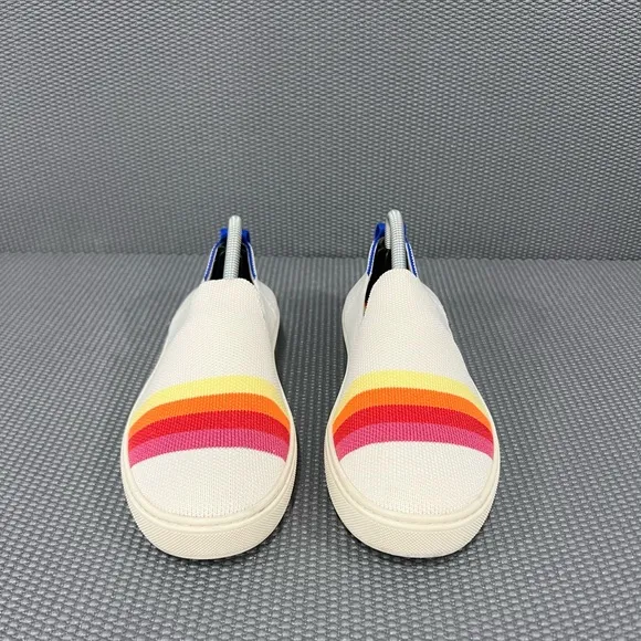 Rothys Girls The Kid Pink Rainbow Candy Stripe Knit Sneaker Slip On Shoes Sz 4