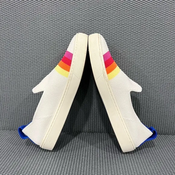 Rothys Girls The Kid Pink Rainbow Candy Stripe Knit Sneaker Slip On Shoes Sz 4