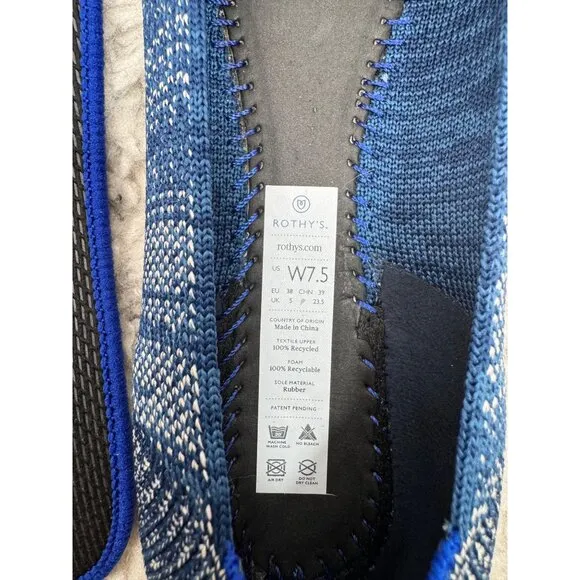 Rothy's Point Indigo heather slip on Flat Ballet shoes sz 7.5