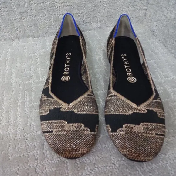 Rothy’s The Flat Golden Shimmer Rounded Toe Slip On Flat Shoes Women's Size 7.5