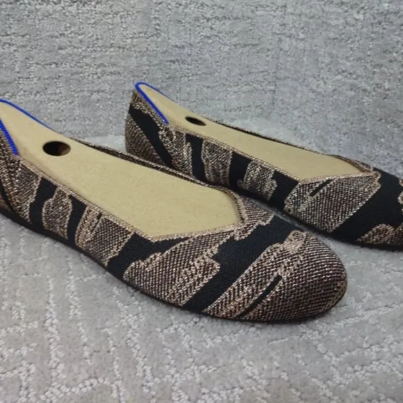 Rothy’s The Flat Golden Shimmer Rounded Toe Slip On Flat Shoes Women's Size 7.5