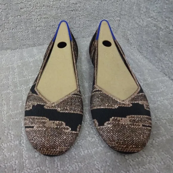 Rothy’s The Flat Golden Shimmer Rounded Toe Slip On Flat Shoes Women's Size 7.5