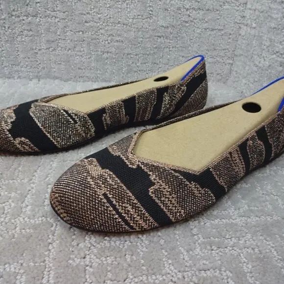 Rothy’s The Flat Golden Shimmer Rounded Toe Slip On Flat Shoes Women's Size 7.5