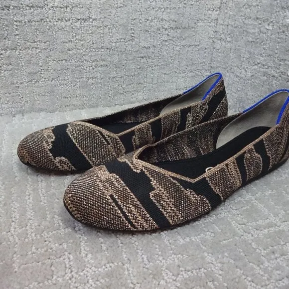 Rothy’s The Flat Golden Shimmer Rounded Toe Slip On Flat Shoes Women's Size 7.5