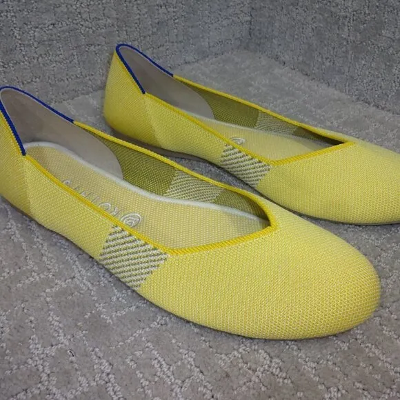 Rothys The Flat Womens Size 8.5 US Lemon Stripe Round Toe Slip On Shoes