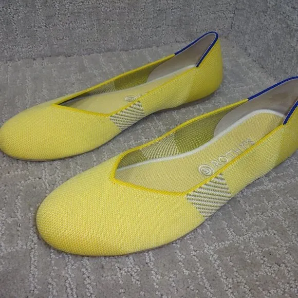 Rothys The Flat Womens Size 8.5 US Lemon Stripe Round Toe Slip On Shoes