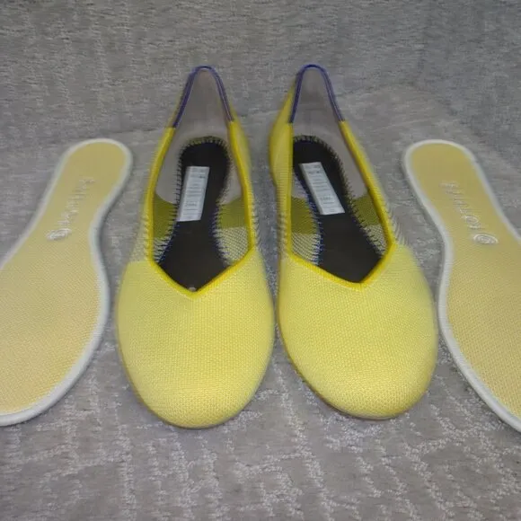 Rothys The Flat Womens Size 8.5 US Lemon Stripe Round Toe Slip On Shoes
