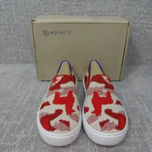 Rothy's The Kid Red Llama Camo Knit Slip On Sneaker Shoes Multiple Sizes