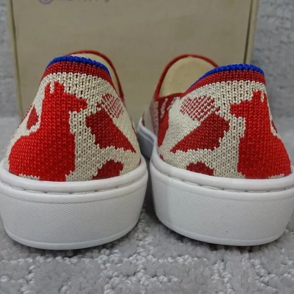 Rothy's The Kid Red Llama Camo Knit Slip On Sneaker Shoes Multiple Sizes