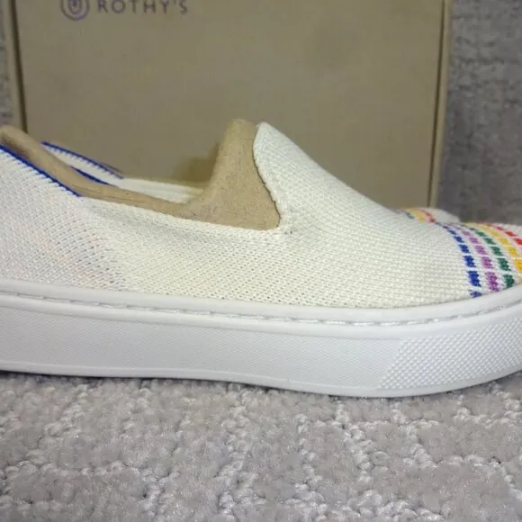 Rothy's The Kid White Rainbow Knit Slip On Sneaker Shoes Big Kids Size 4