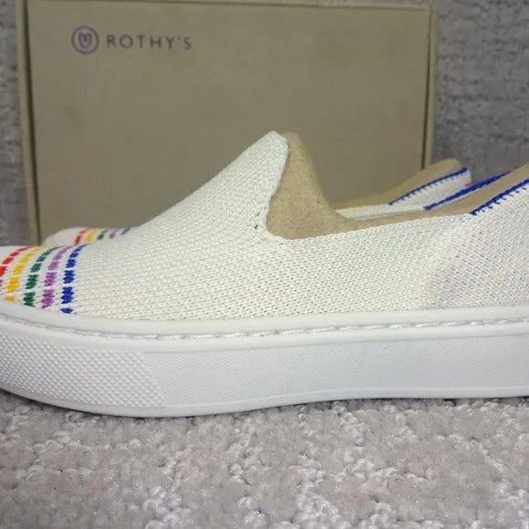Rothy's The Kid White Rainbow Knit Slip On Sneaker Shoes Big Kids Size 4