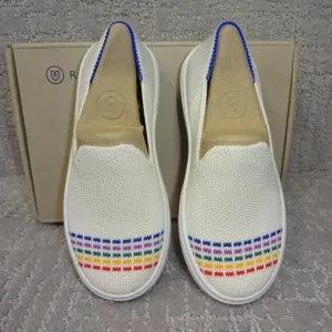 Rothy's The Kid White Rainbow Knit Slip On Sneaker Shoes Big Kids Size 4