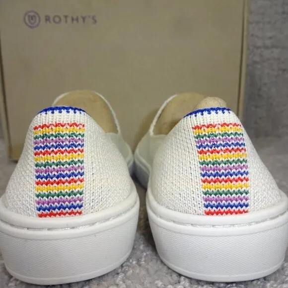Rothy's The Kid White Rainbow Knit Slip On Sneaker Shoes Big Kids Size 4