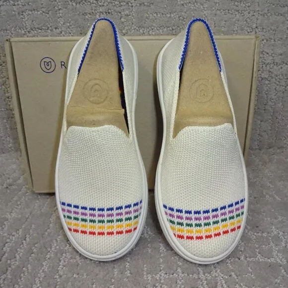 Rothy's The Kid White Rainbow Knit Slip On Sneaker Shoes Big Kids Size 4