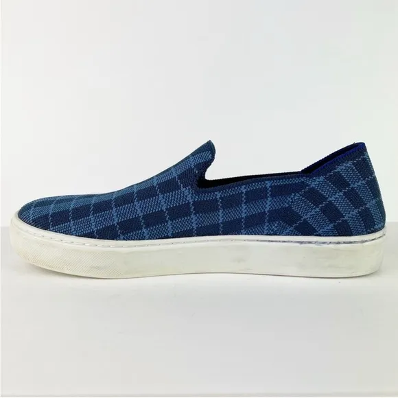 Rothy’s The Original Slip On Sneaker Blue Indigo Gingham Retired Shoes
