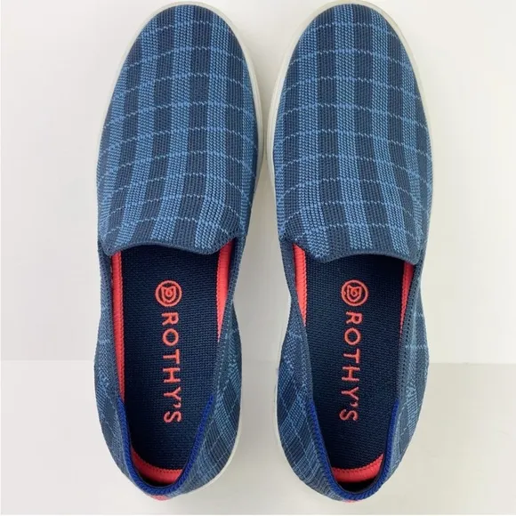 Rothy’s The Original Slip On Sneaker Blue Indigo Gingham Retired Shoes