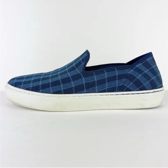 Rothy’s The Original Slip On Sneaker Blue Indigo Gingham Retired Shoes